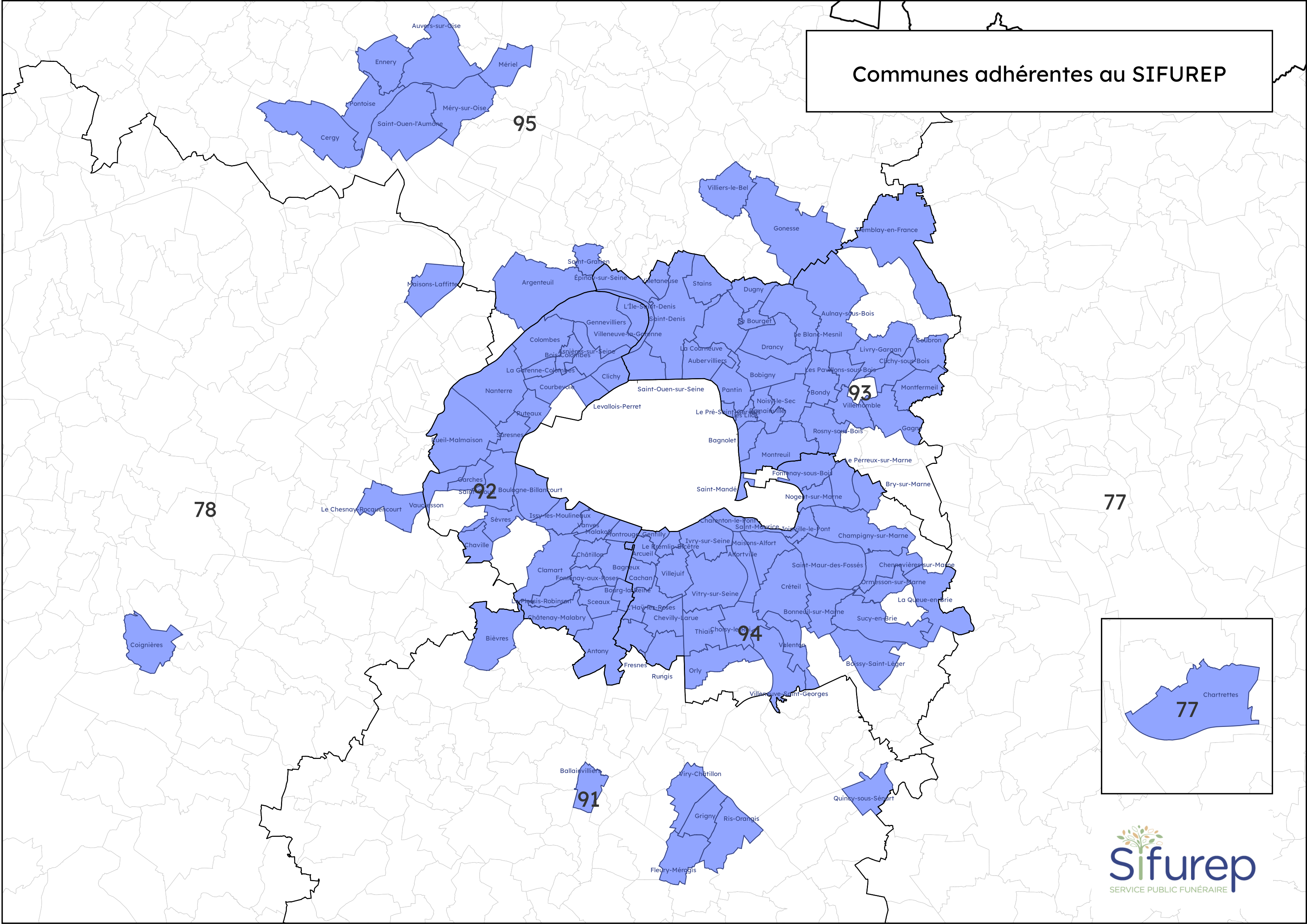 Carte des villes adhérentes au SIFUREP
